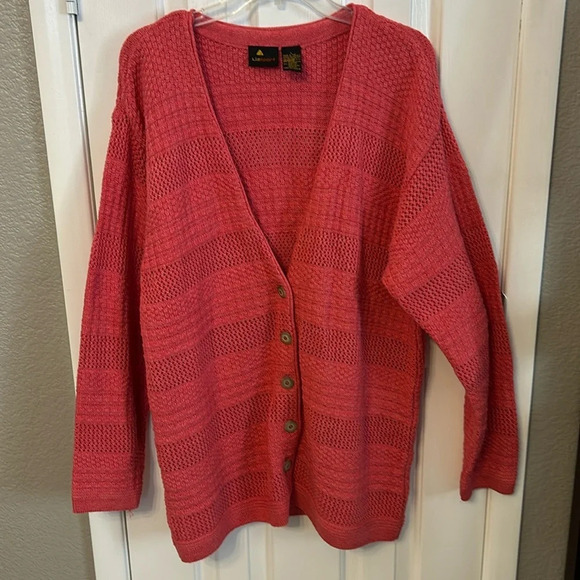 Liz Claiborne Sweaters - Liz Sport Women’s (L) Pink Chunky Knit Long V Neck Warm Cardigan Sweater